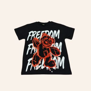 تیشرت تک پسرانه مشکی چاپ تدی مناسب ۲ تا ۵ سال