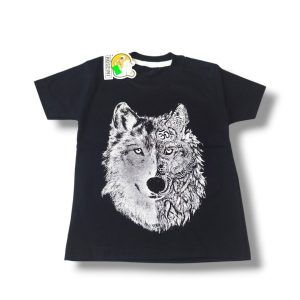 تیشرت پنبه مشکی طرح گرگ مناسب ۲ تا ۳ سال