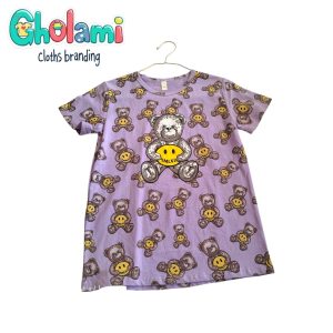 تیشرت دخترانه مدل چاپی کد Gh23-60طرح استیکر بنفش