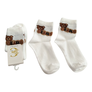 جوراب فری سایز اسپرت سفید مناسب ۳ تا ۵ سال طرح تدی GH110-S