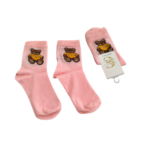 جوراب فریسایز اسپرت صورتی مناسب ۳ تا ۵ سال طرح تدی  GH113-S