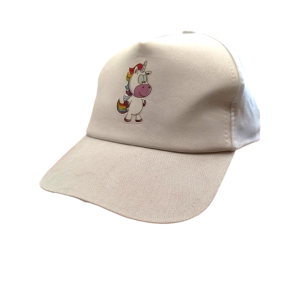 کلاه کتان سفید دخترانه طرح تک شاخ مدل 1025