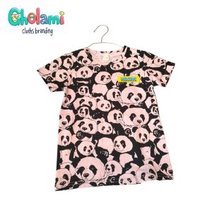 تیشرت دخترانه مدل چاپی کد Gh05-50 طرح پاندا صورتی