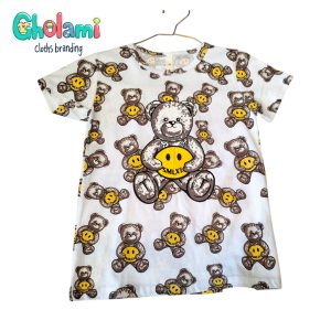 تیشرت دخترانه مدل چاپی کد Gh06-50 طرح استیکر سفید