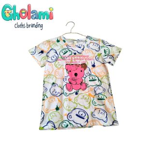 تیشرت دخترانه مدل چاپی کد Gh12-50 طرح تدی صورتی