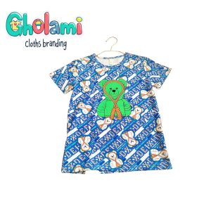 تیشرت دخترانه مدل چاپی کد Gh15-55 طرح تدی سبز
