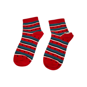 جوراب ساق کوتاه قرمز دخترانه طرح راه راه مناسب ۹ تا ۱۱ سال