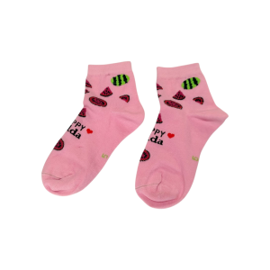 جوراب ساق کوتاه صورتی دخترانه طرح هندوانه مناسب ۹ تا ۱۱ سال