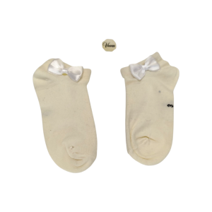 جوراب مچی لیمویی دخترانه طرح پاپیون مناسب ۳ تا ۴ سال