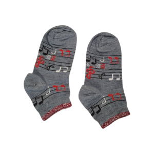 جوراب ساق کوتاه طوسی دخترانه طرح موزیک مناسب ۵ تا ۶ سال