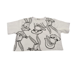 کراپ سفید دخترانه طرح خرگوش تمام چاپ مناسب ۵ تا ۷ سال