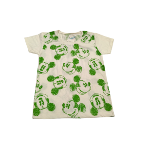 تیشرت سفید دخترانه طرح میکی موس سبز مناسب ۵ تا ۷ سال