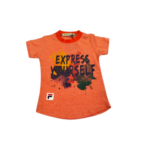 تیشرت نارنجی پسرانه طرح اکسپرس مناسب ۹ ماه تا ۱۸ ماه