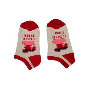 جوراب مچی کرم قرمز دخترانه مچی طرح گود تایم مناسب ۳ تا ۴ سال