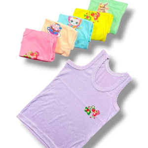 چین دار زیرپوش رکابی دخترانه پلی استر پنبه رنگی مناسب 1 تا 3 سال 1/2