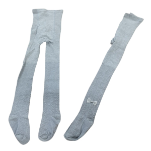 پاپیون و ژاکارد جوراب شلواری دخترانه گرم طوسی مناسب نوزاد تا 7 سال