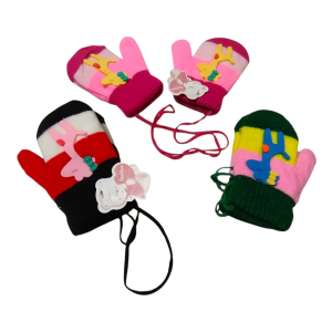 دستکش بافت دولایه گردنی دخترانه شصتی زرافه مناسب 2 تا 5 سال