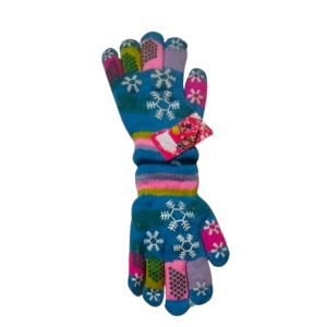 دستکش بافت دولایه  دخترانه طرح برف فری سایز مناسب 5 تا 7 سال